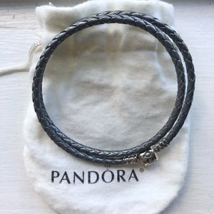 Pandora SilverGrey Braided Double Leather Bracelet